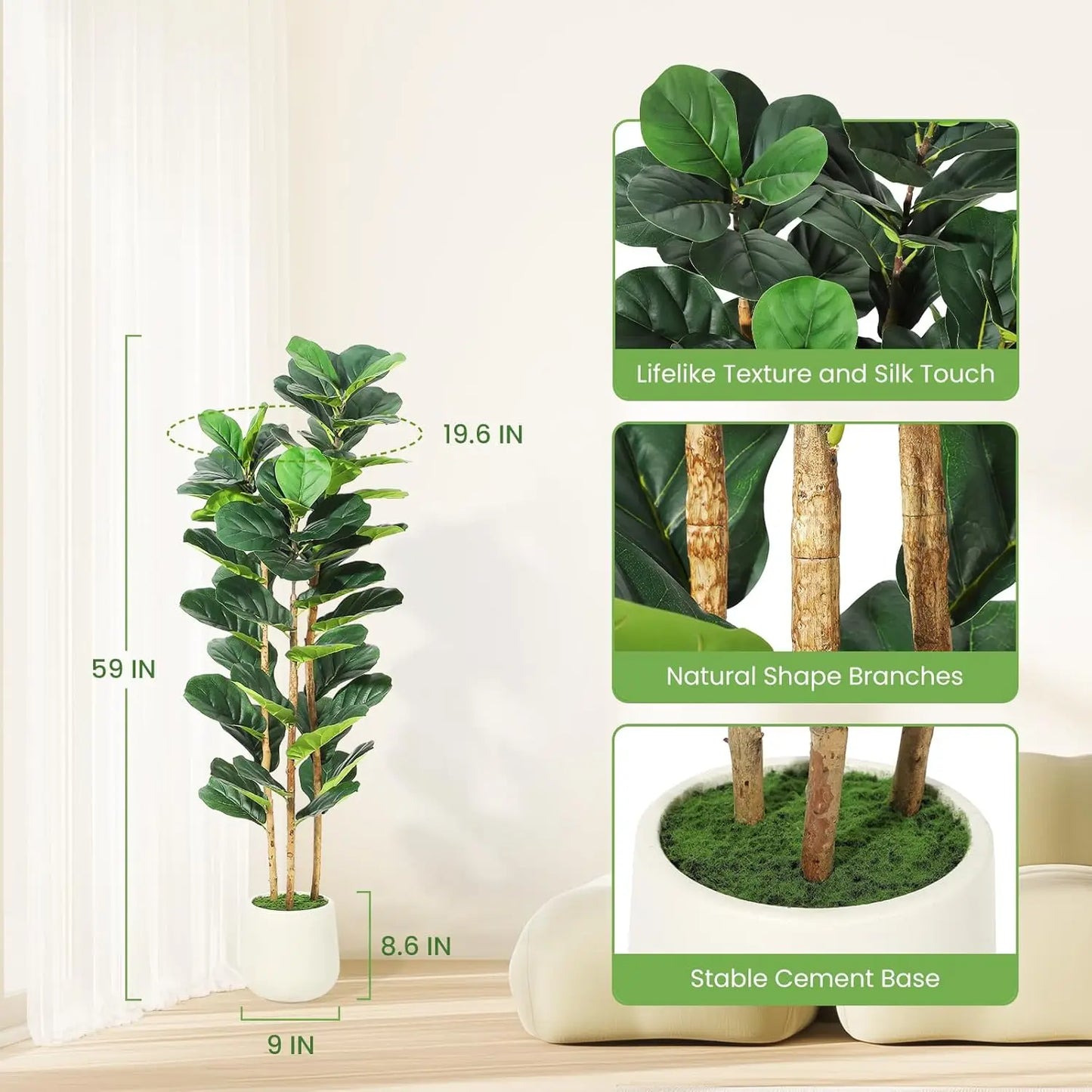 HiMISS Fiddle Leaf Fig Tree With Pot Artificial Indoor Plant