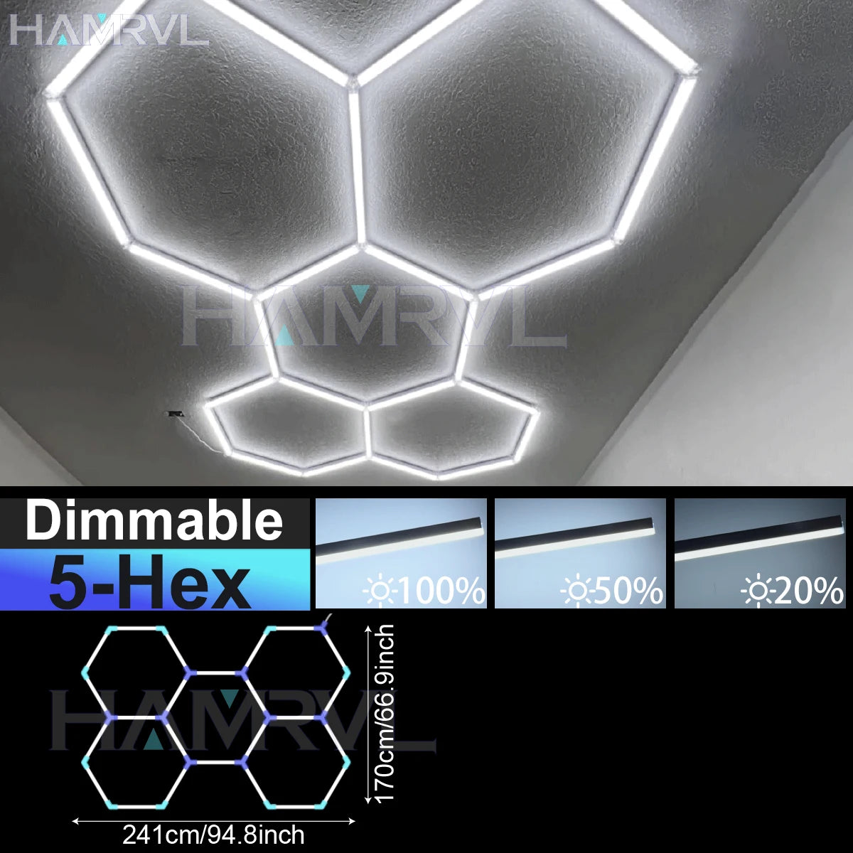 HAMRVL Dimmable Hexagon LED RGB Garage Light Tube For Workshop