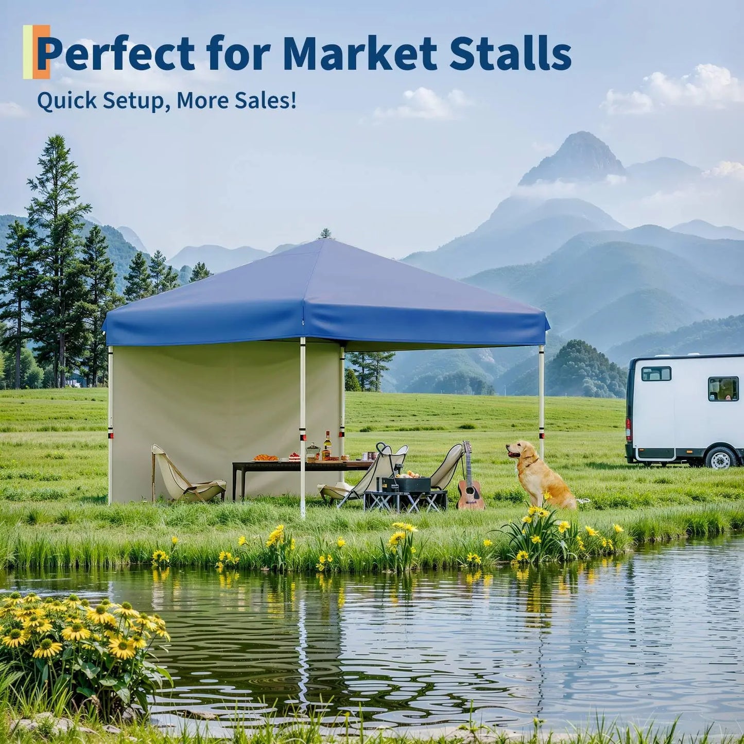 Pop Up Canopy Tent With One Sidewall Easy Up Camping Shelter
