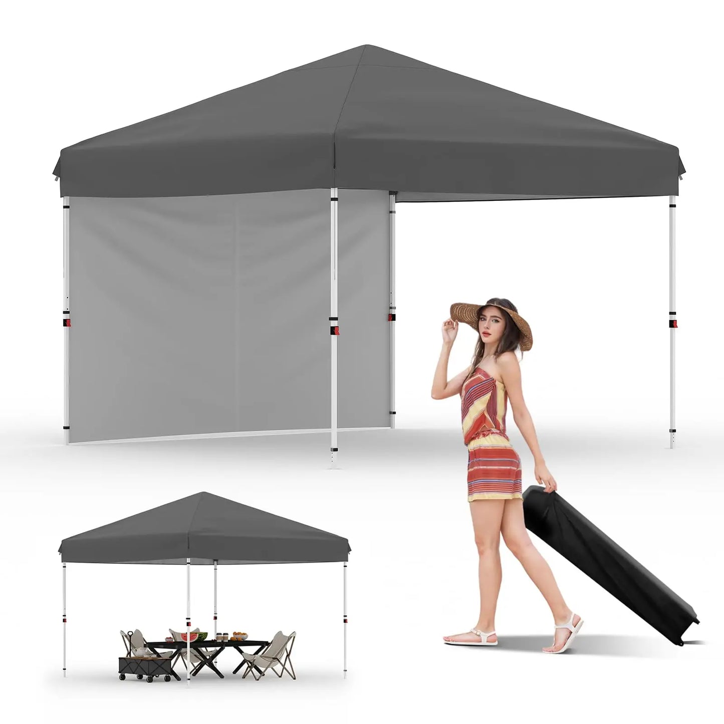 Pop Up Canopy Tent With One Sidewall Easy Up Camping Shelter