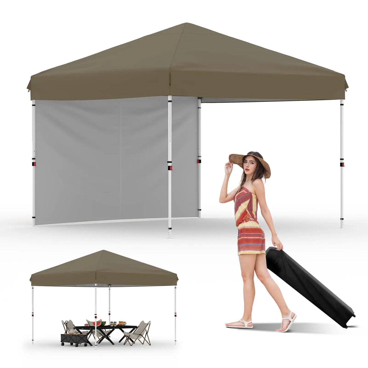 Pop Up Canopy Tent With One Sidewall Easy Up Camping Shelter