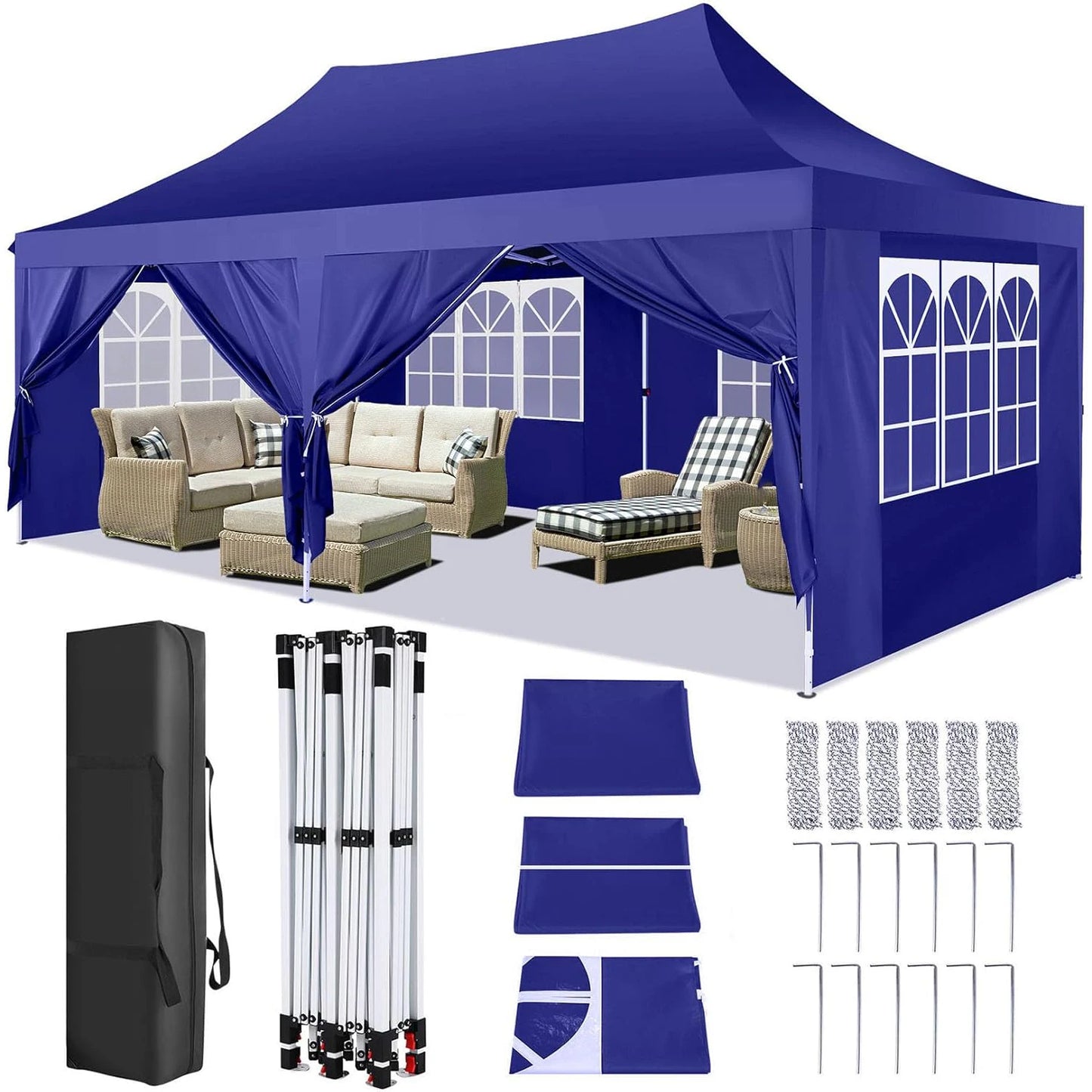COBIZI Pop Up Canopy Gazebo With Six Sidewalls UV50 Waterproof Tent For Parties