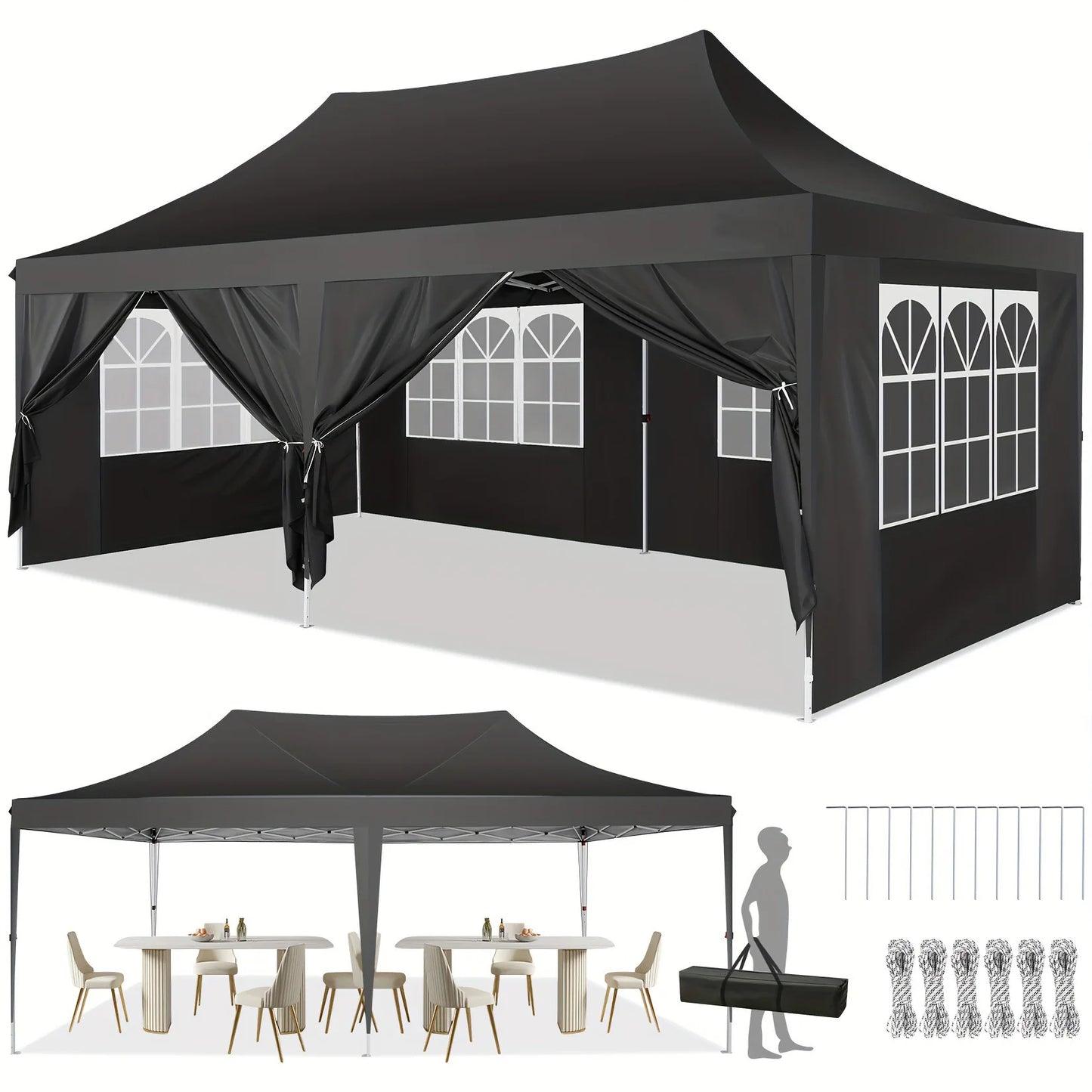 COBIZI Pop Up Canopy Gazebo With Six Sidewalls UV50 Waterproof Tent For Parties