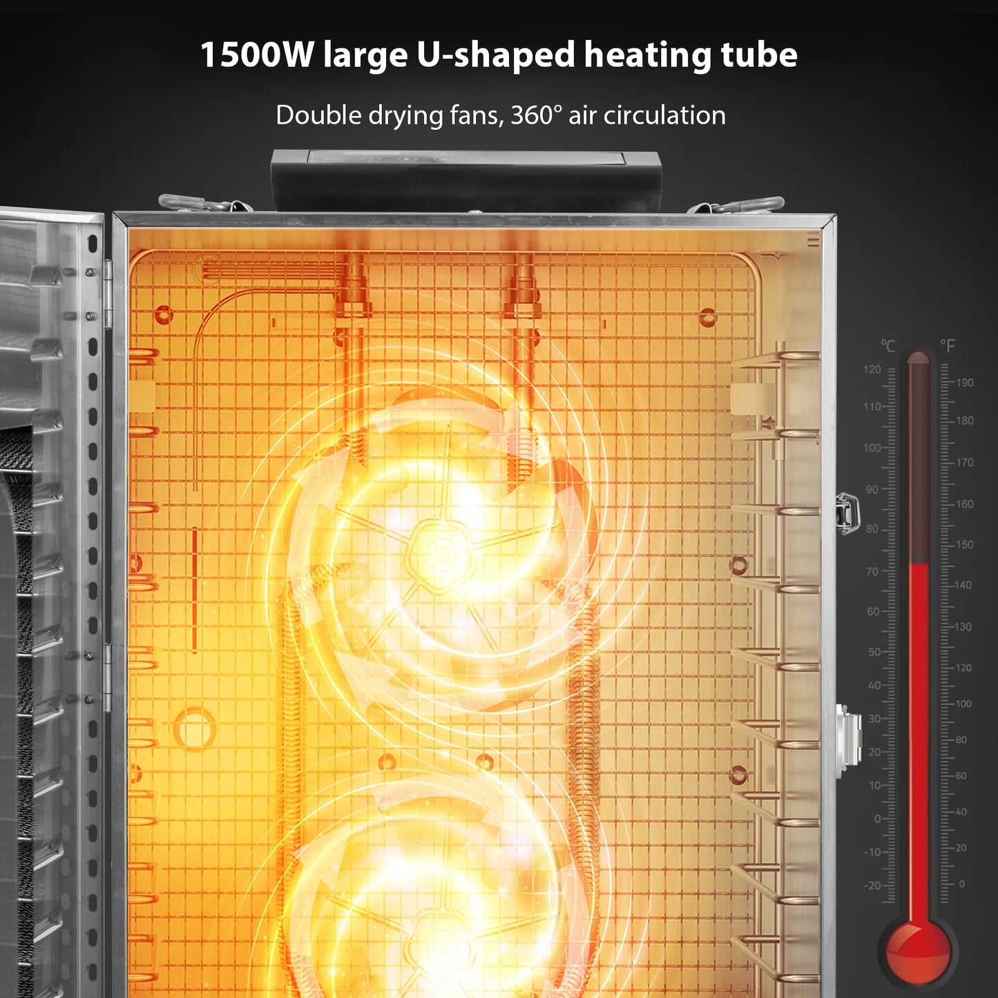 SHICUO Commercial Food Dehydrator 20 Tray Stainless Steel 110V LED Display
