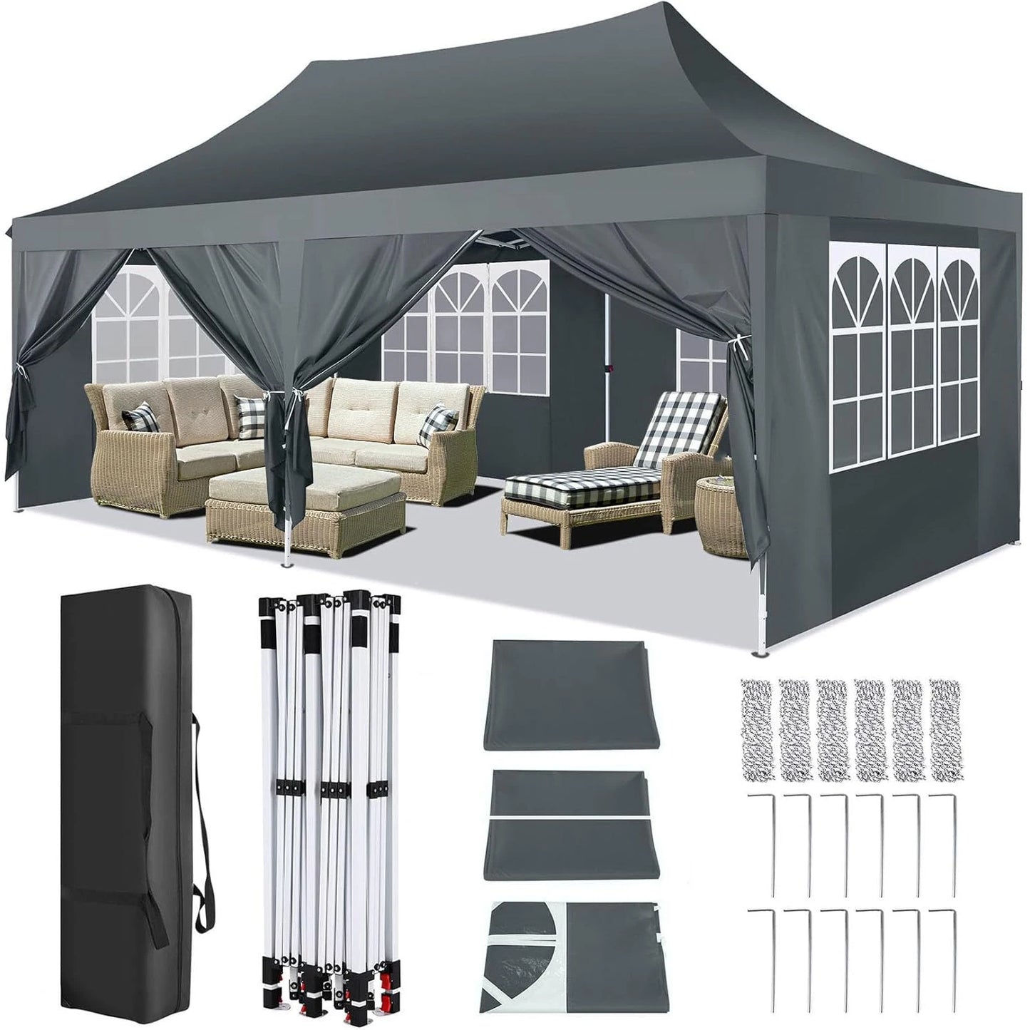 COBIZI Pop Up Canopy Gazebo With Six Sidewalls UV50 Waterproof Tent For Parties