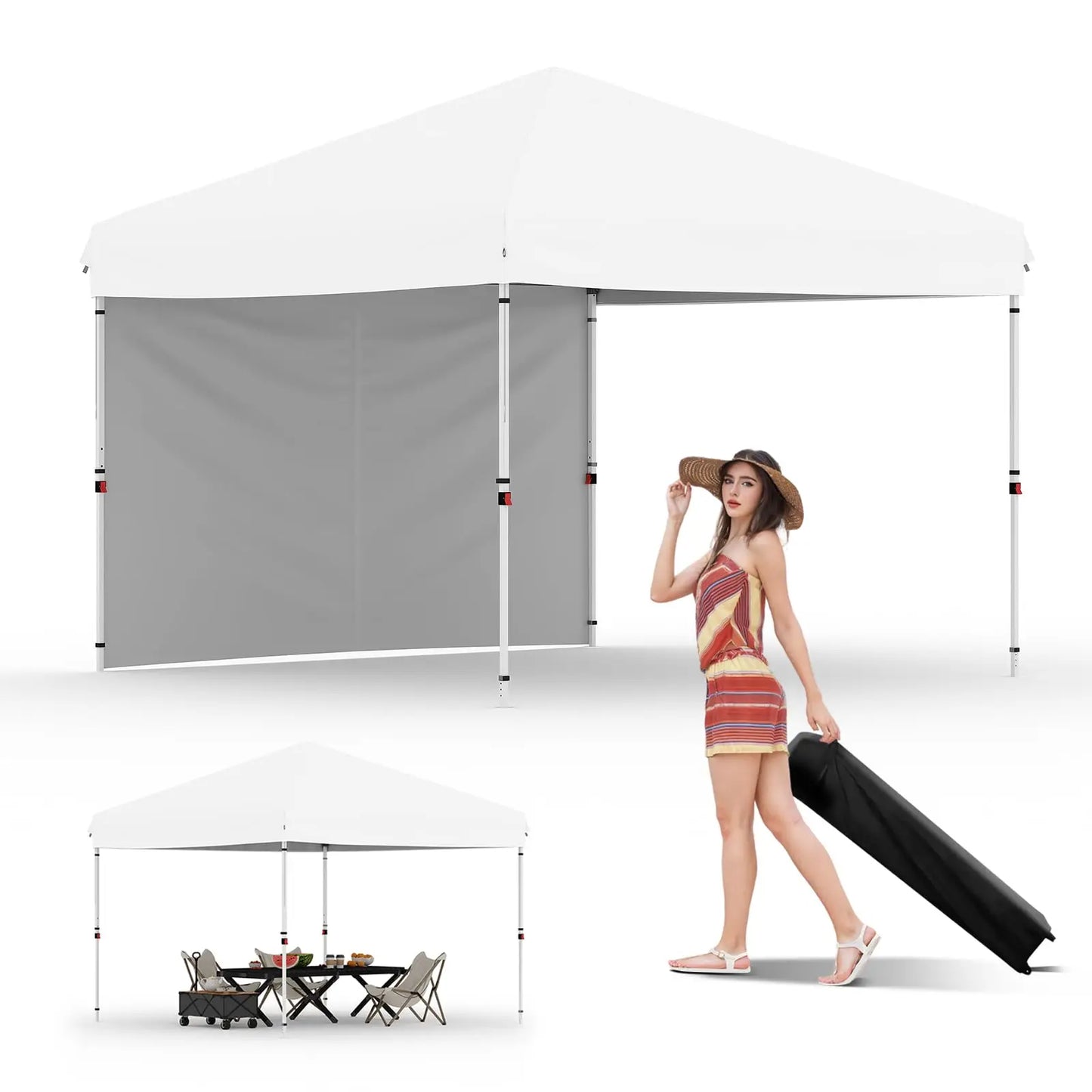 Pop Up Canopy Tent With One Sidewall Easy Up Camping Shelter