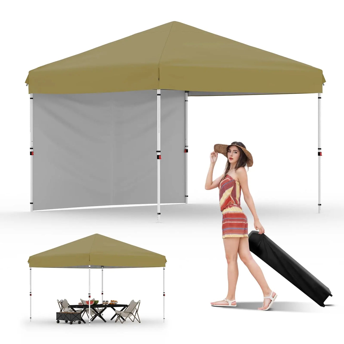 Pop Up Canopy Tent With One Sidewall Easy Up Camping Shelter