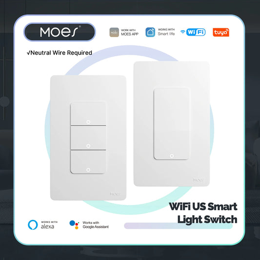 MOES Tuya Wi Fi Smart Light Switch US SinglePole Wall