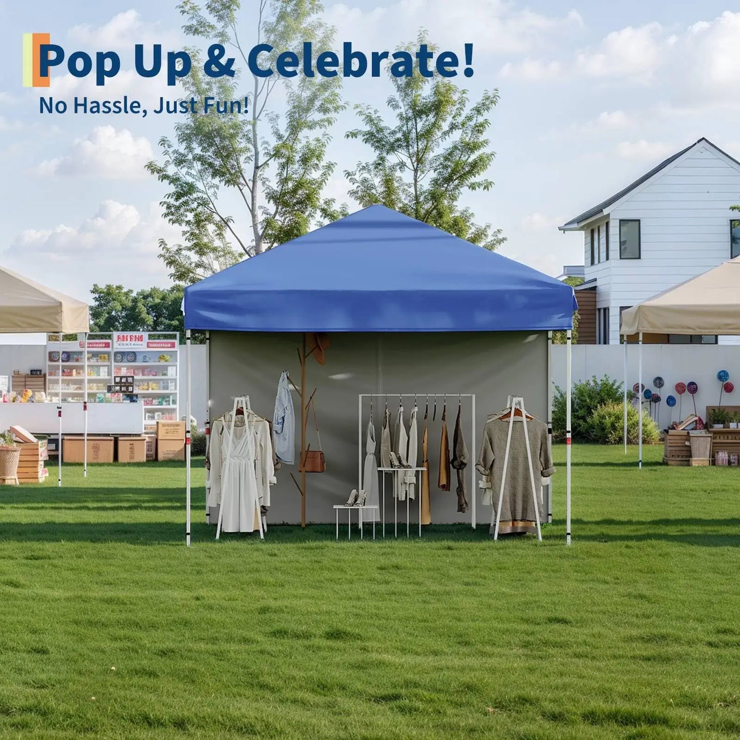Pop Up Canopy Tent With One Sidewall Easy Up Camping Shelter