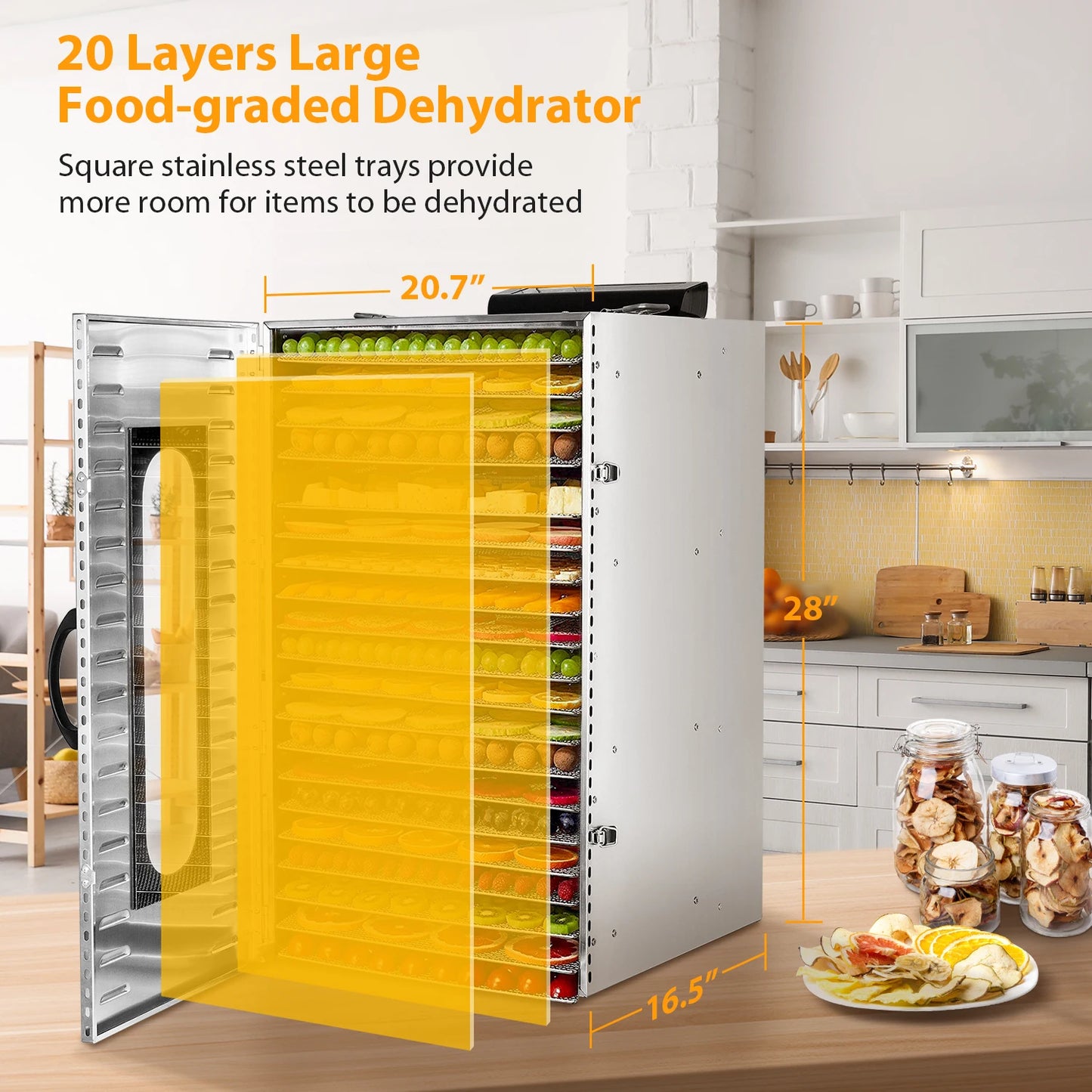SHICUO Commercial Food Dehydrator 20 Tray Stainless Steel 110V LED Display