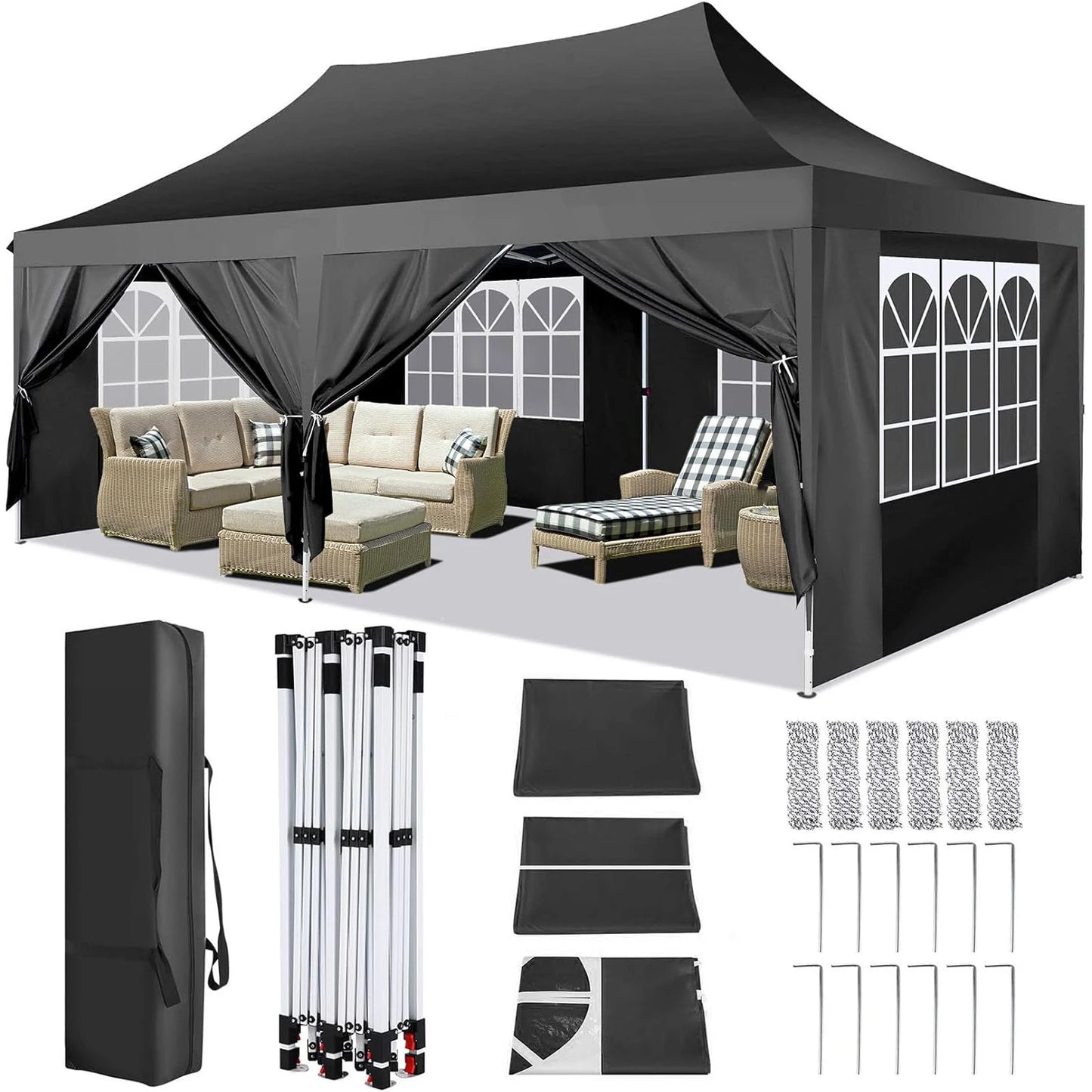 COBIZI Pop Up Canopy Gazebo With Six Sidewalls UV50 Waterproof Tent For Parties