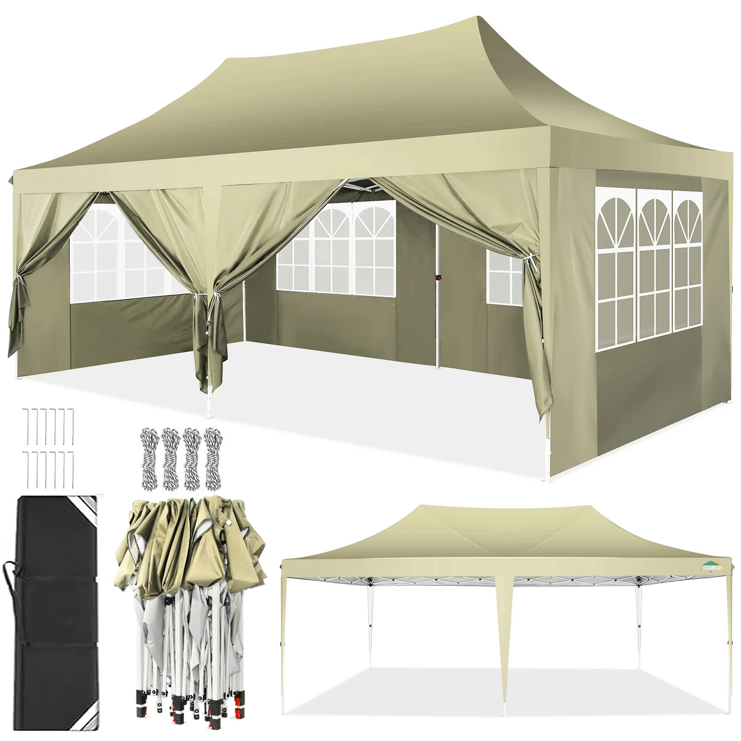 COBIZI Pop Up Canopy Gazebo With Six Sidewalls UV50 Waterproof Tent For Parties
