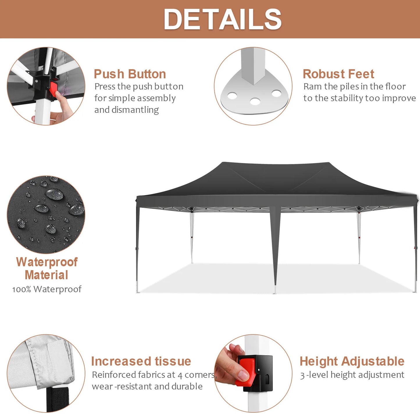 COBIZI Outdoor Pop Up Canopy Gazebo UV50 Waterproof Shelter