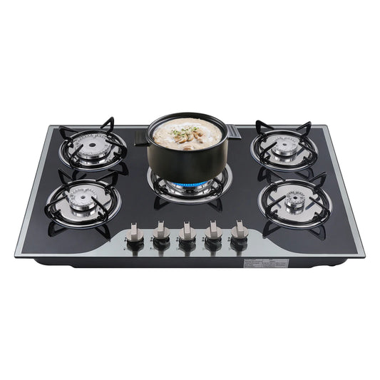 5-Burner Gas Stove LPG NG Dual Fuel Hob Stainless Steel