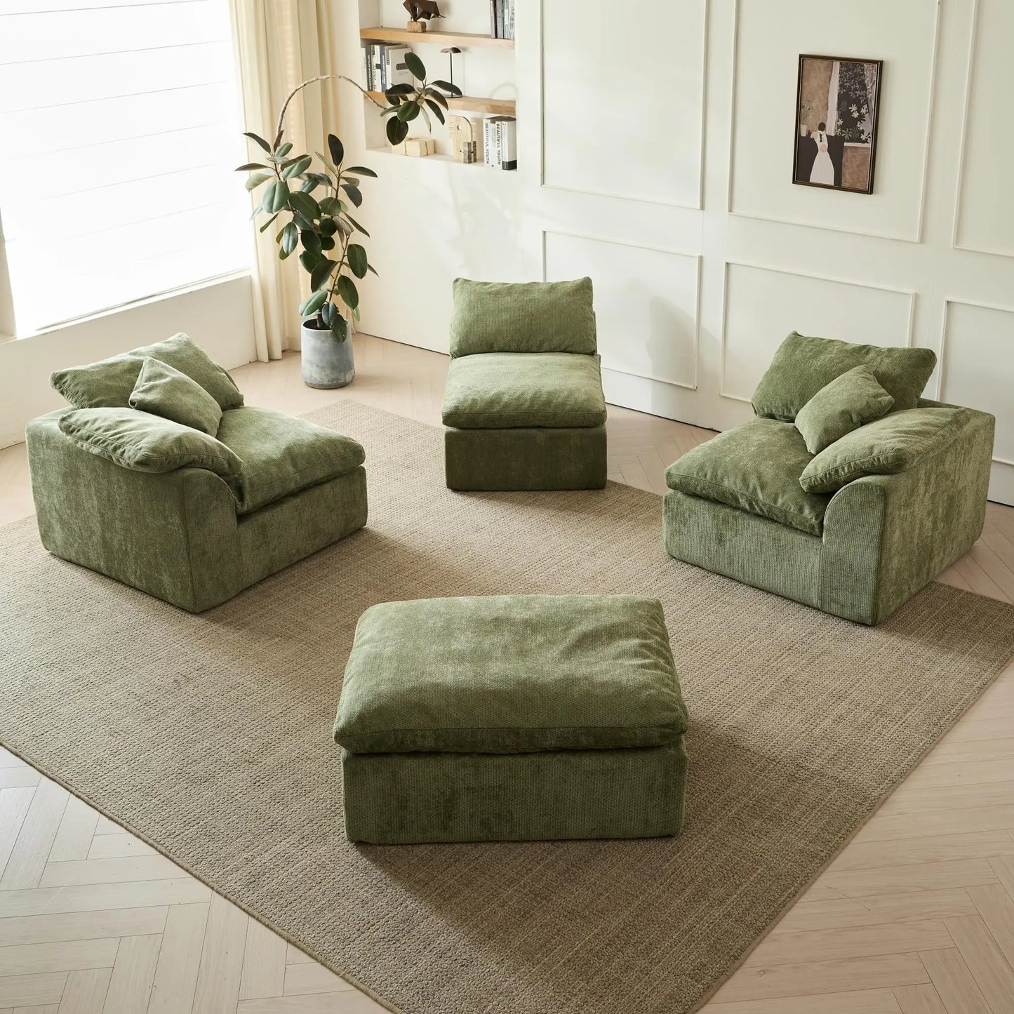 Yeflixvrau Modern Cloud L-Shaped Chenille Sectional Sofa With Ottoman