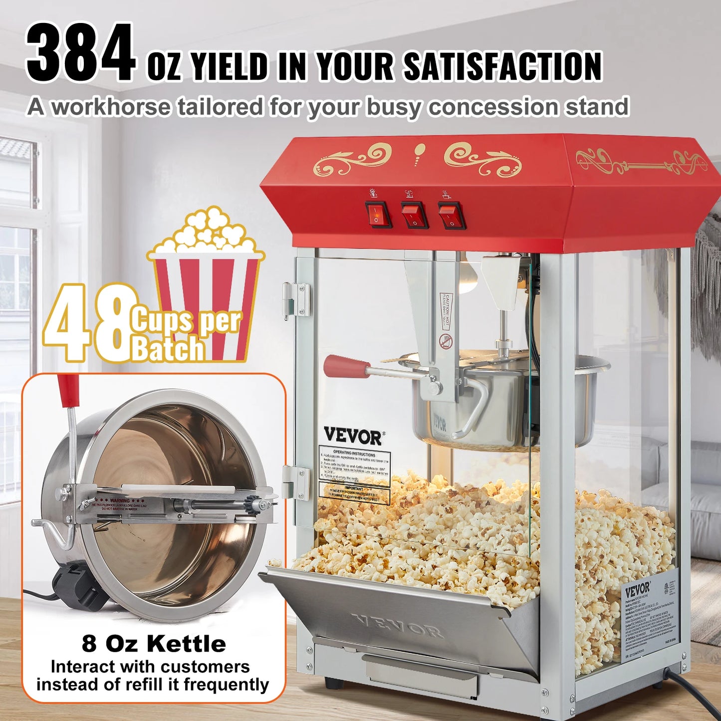 SucceBuy Commercial Popcorn Maker Machine With SUS304 Heating Tube