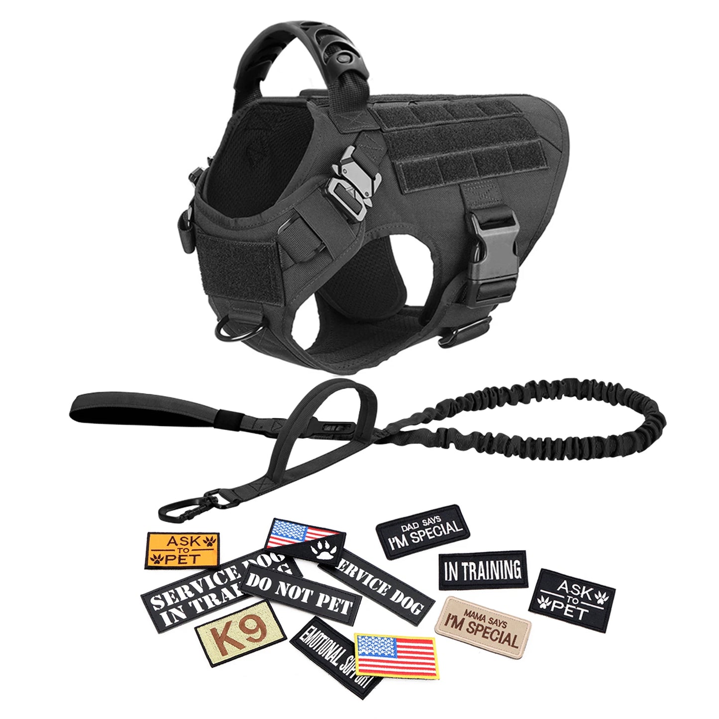 PetTravel Military Dog Harness Vest Set For Malinois Training