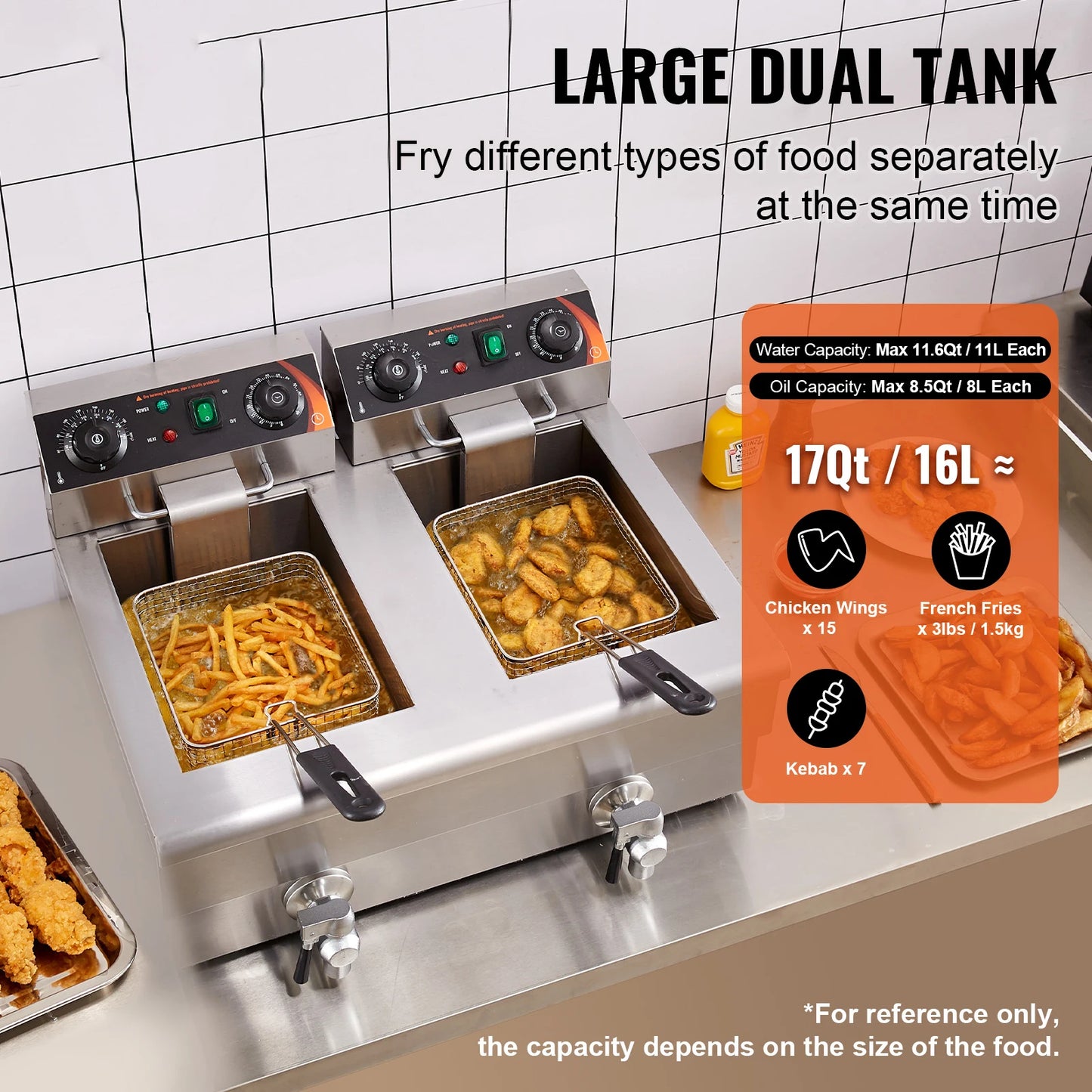 SucceBuy Electric Deep Fryer With Dual Removable Tanks Commercial Countertop