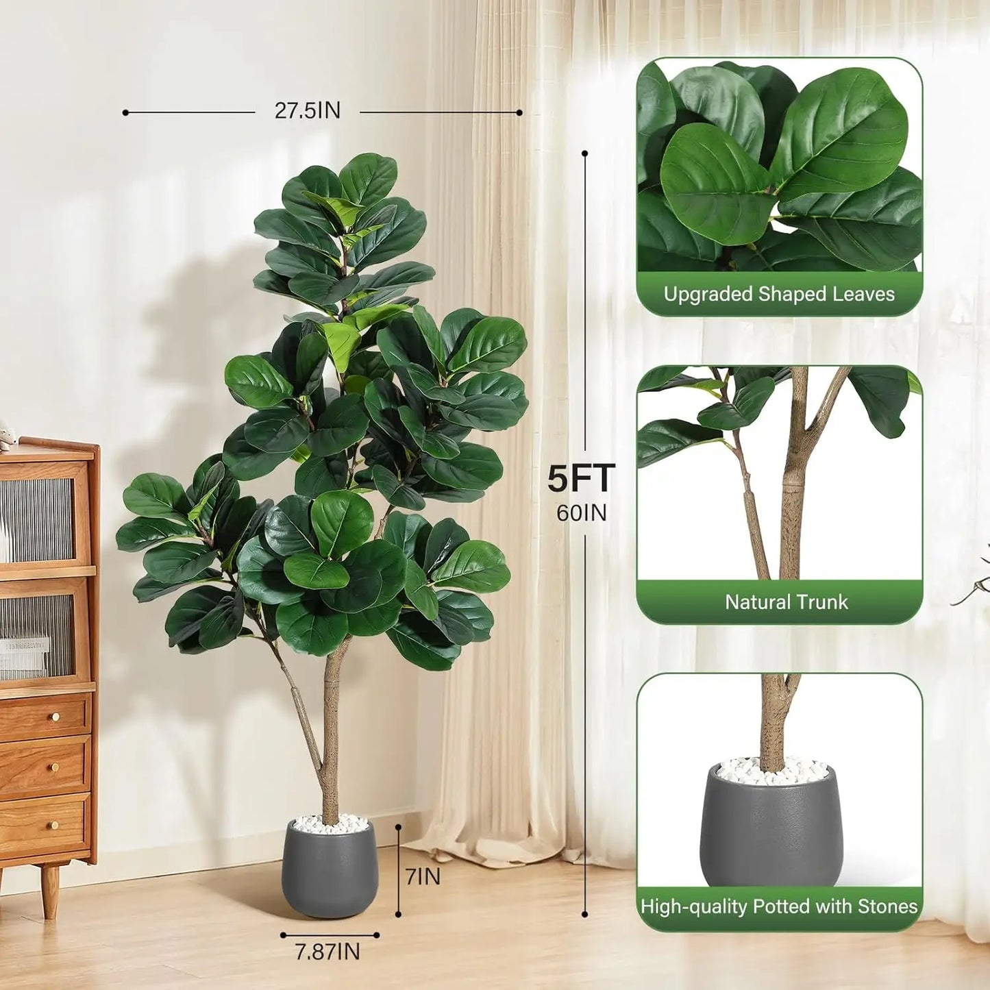 HiMISS Fiddle Leaf Fig Tree Artificial In Planter Pot Ficus