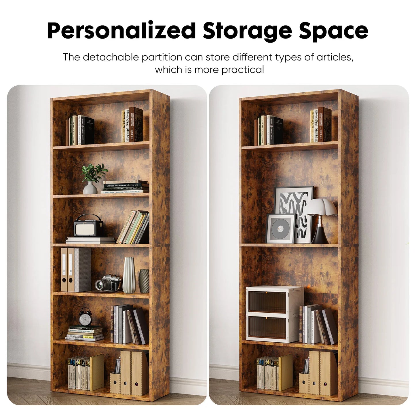 JHK 6-Tier Wooden Shelf Bookcase for Living Room and Office