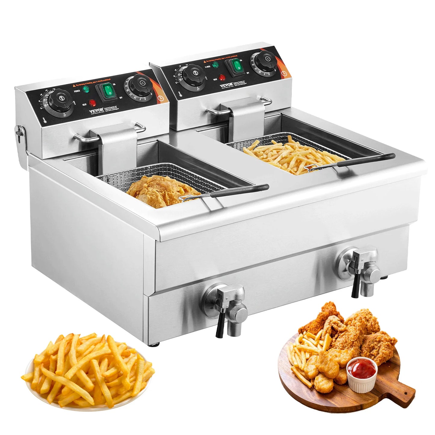 SucceBuy Electric Deep Fryer With Dual Removable Tanks Commercial Countertop