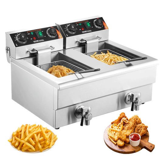 SucceBuy Electric Deep Fryer With Dual Removable Tanks Commercial Countertop