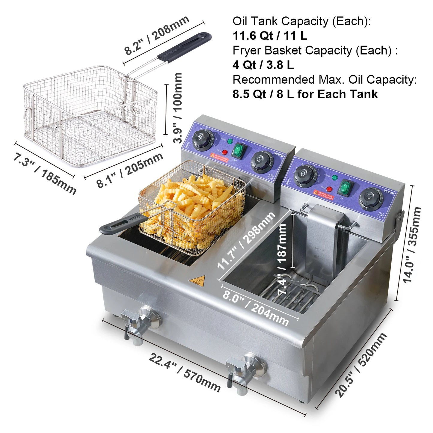 SucceBuy Electric Deep Fryer With Dual Removable Tanks Commercial Countertop