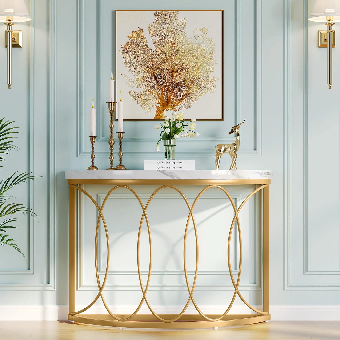 Tribesigns Half Moon Gold Console Table Modern Entryway Sofa