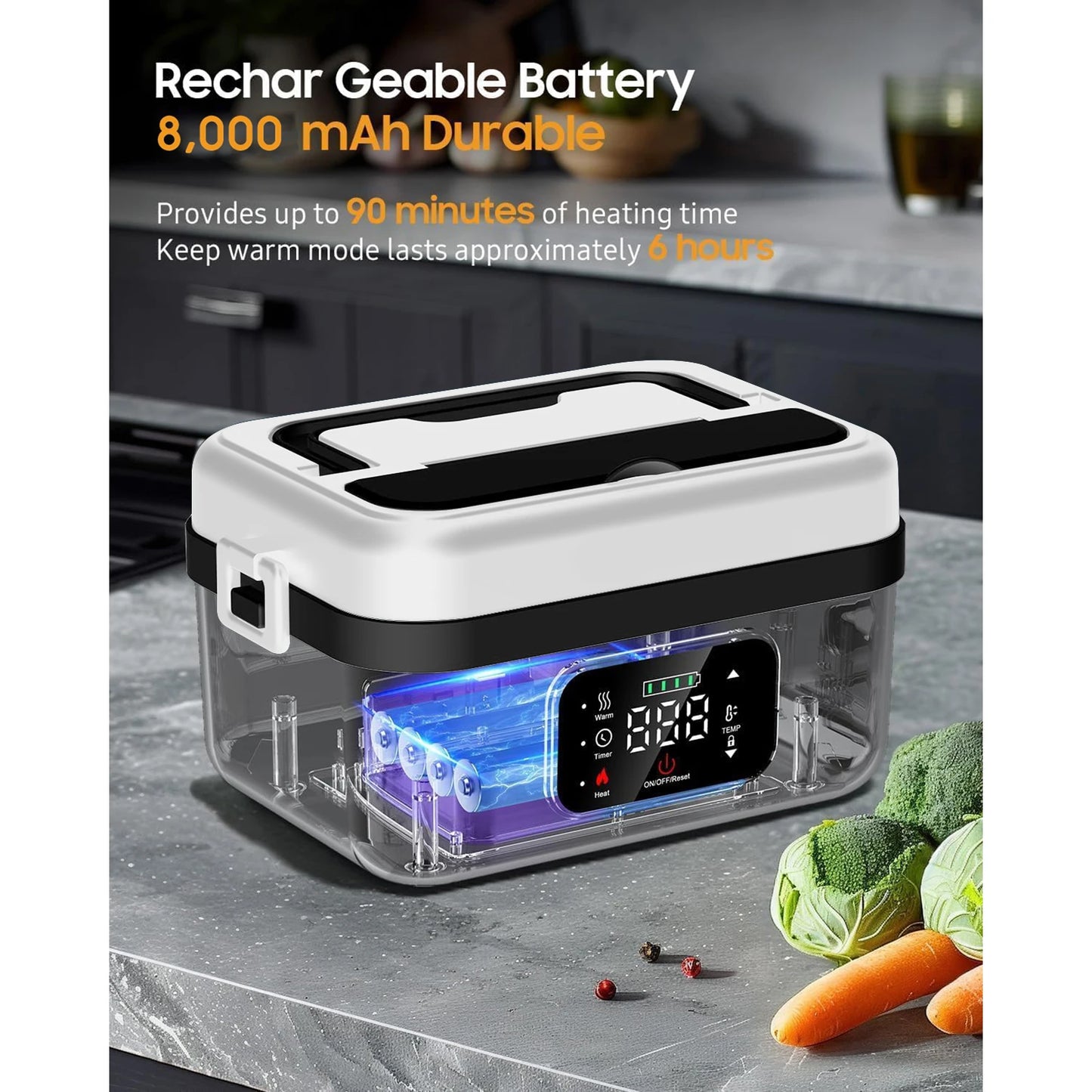 Rechargeable 8000mAh Timer Lunch Box With Automatic Heating And Utensils