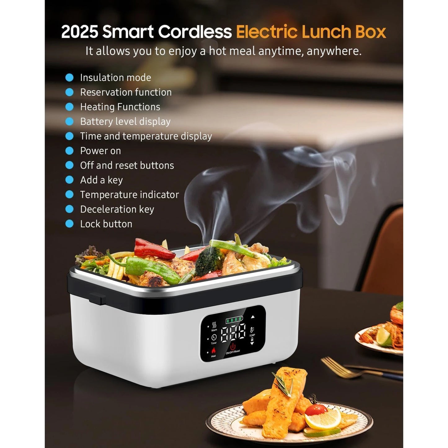 Rechargeable 8000mAh Timer Lunch Box With Automatic Heating And Utensils