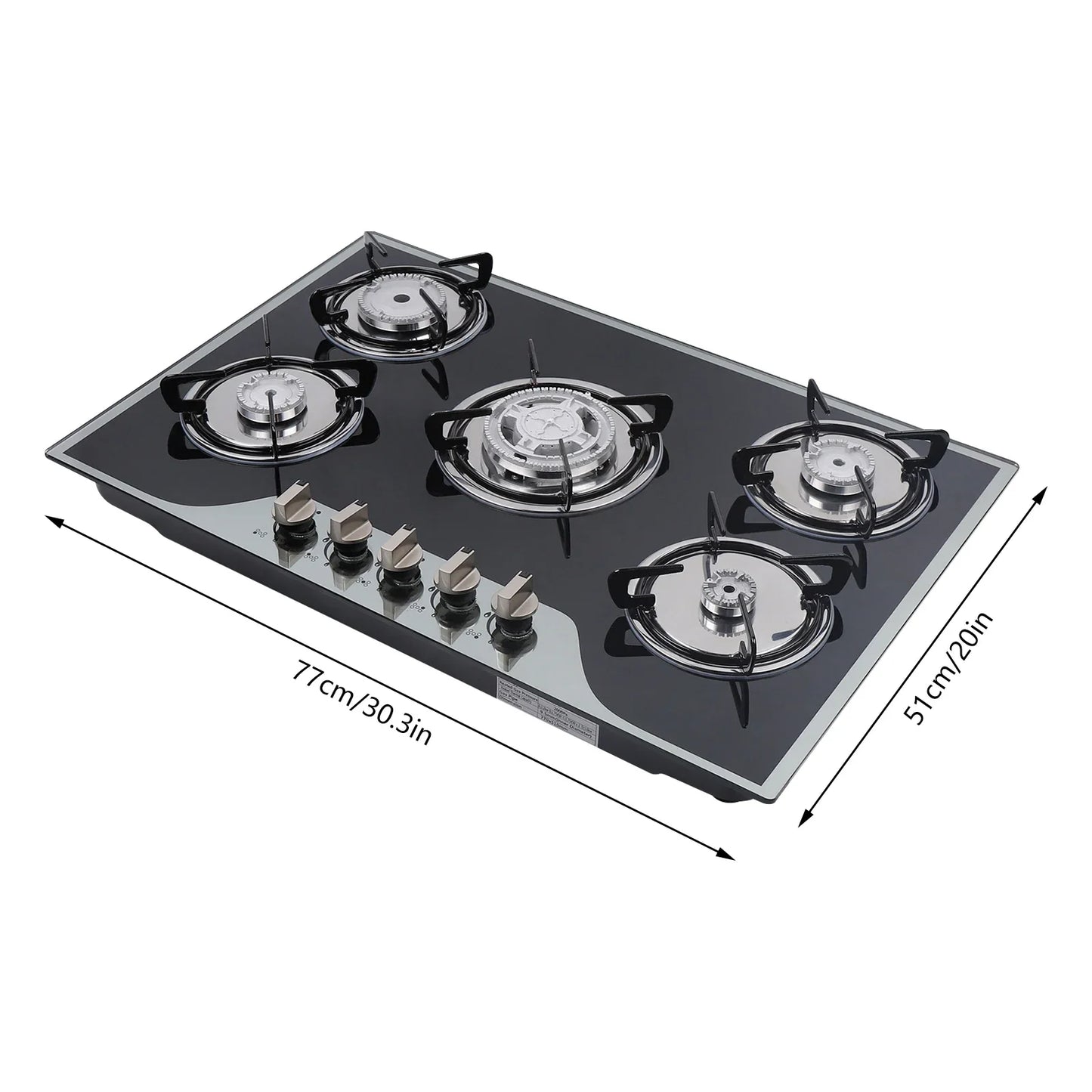 5-Burner Gas Stove LPG NG Dual Fuel Hob Stainless Steel