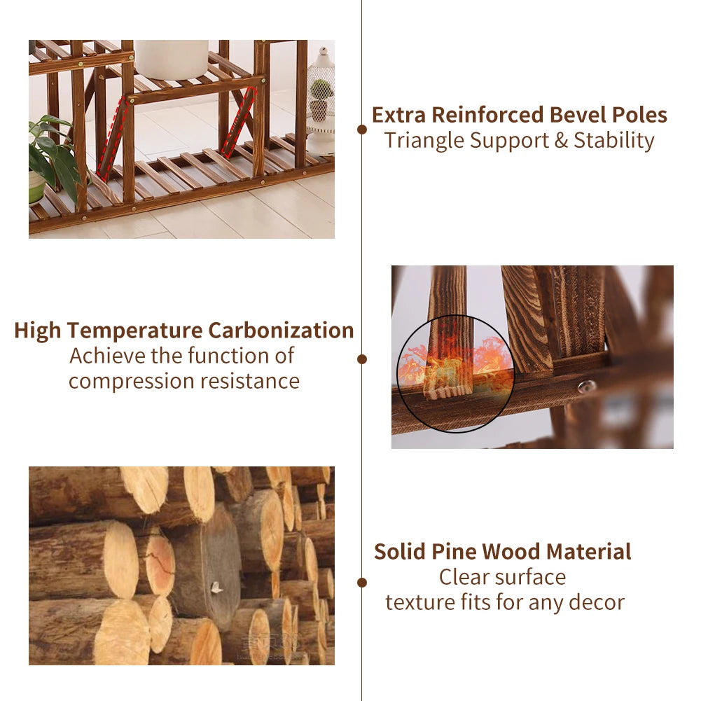 Wisfor Wooden Plant Shelf Indoor Outdoor Multi-Tier Display Stand