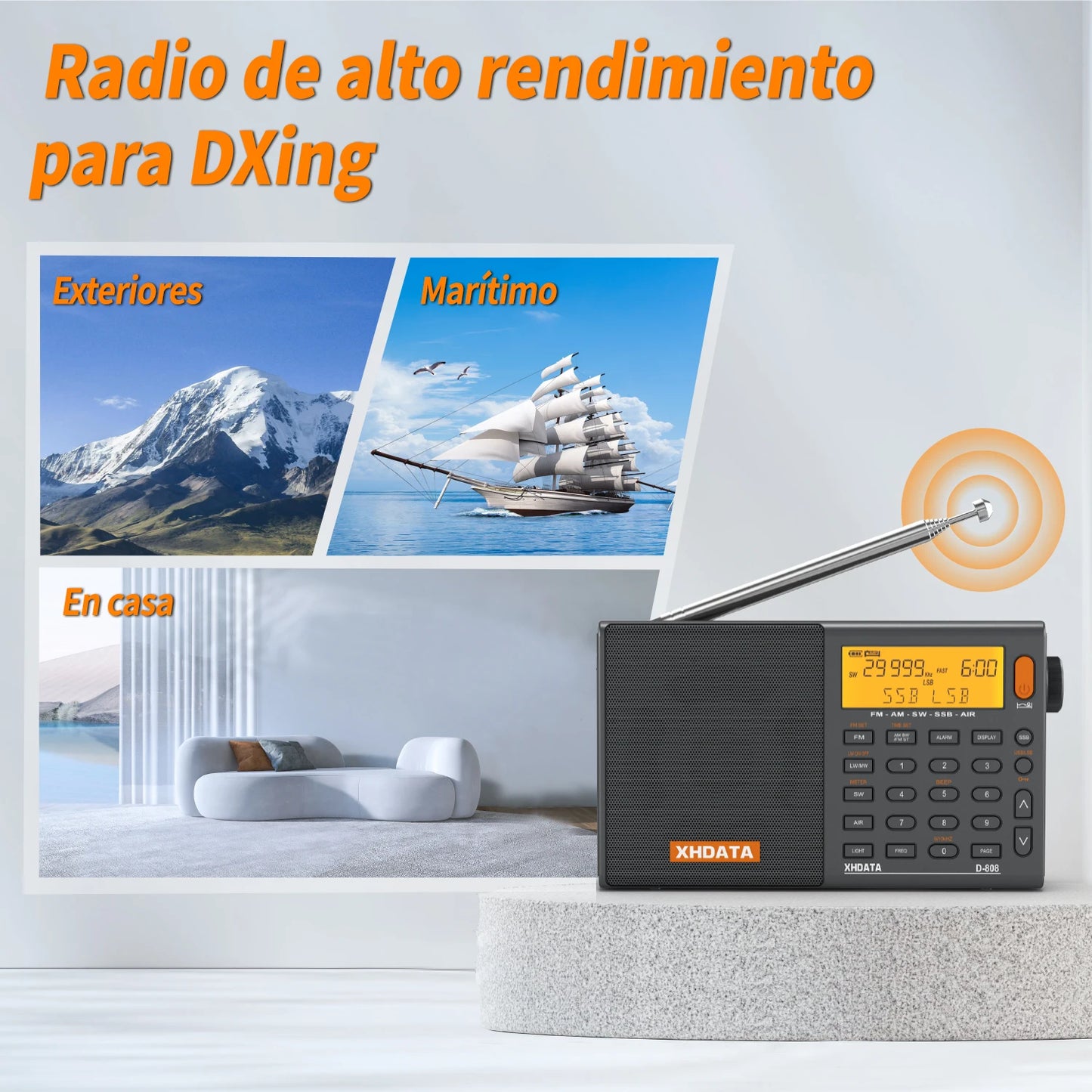 XHDATA D808 Multiband Radio Receiver AM FM SW SSB Portable