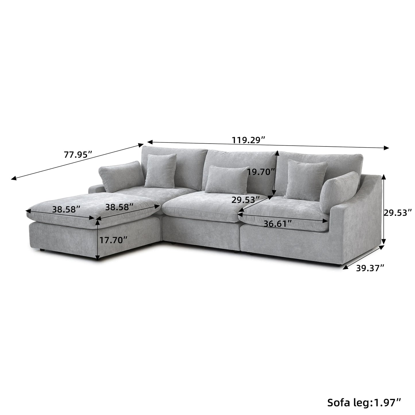 Sdorens Cloud L-Shaped Sectional Sofa With Ottoman