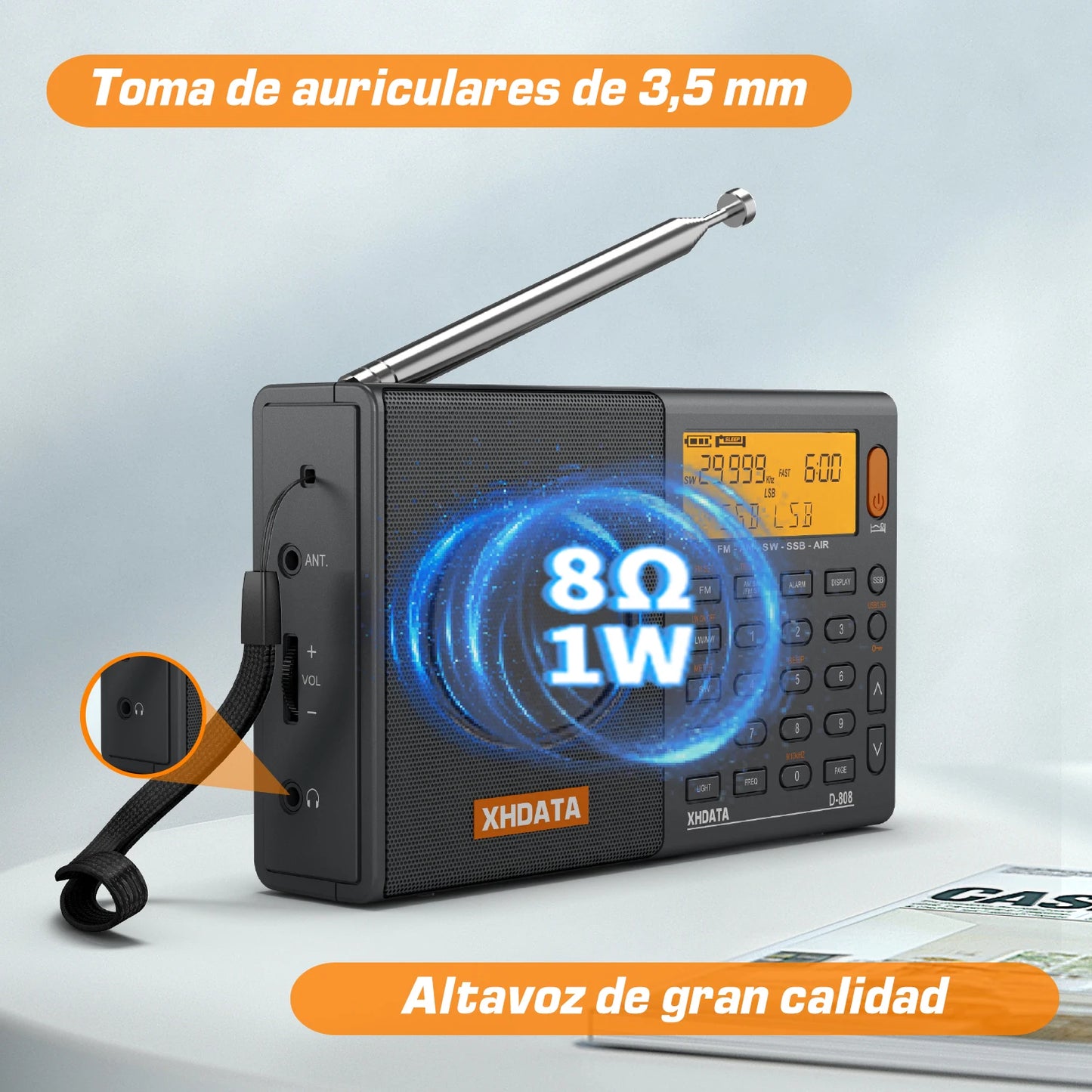 XHDATA D808 Multiband Radio Receiver AM FM SW SSB Portable