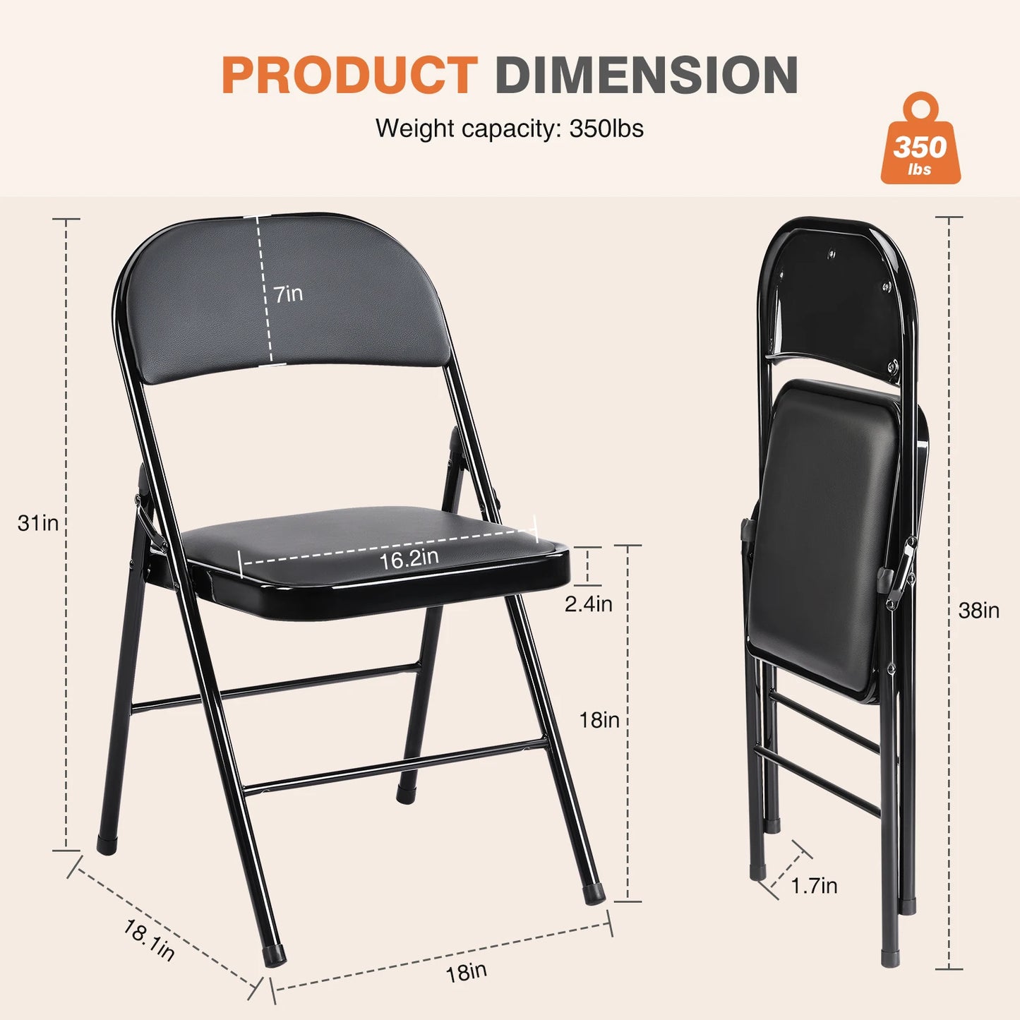 JHK Leather Padded Folding Chairs 4 Pack Sturdy Metal Set