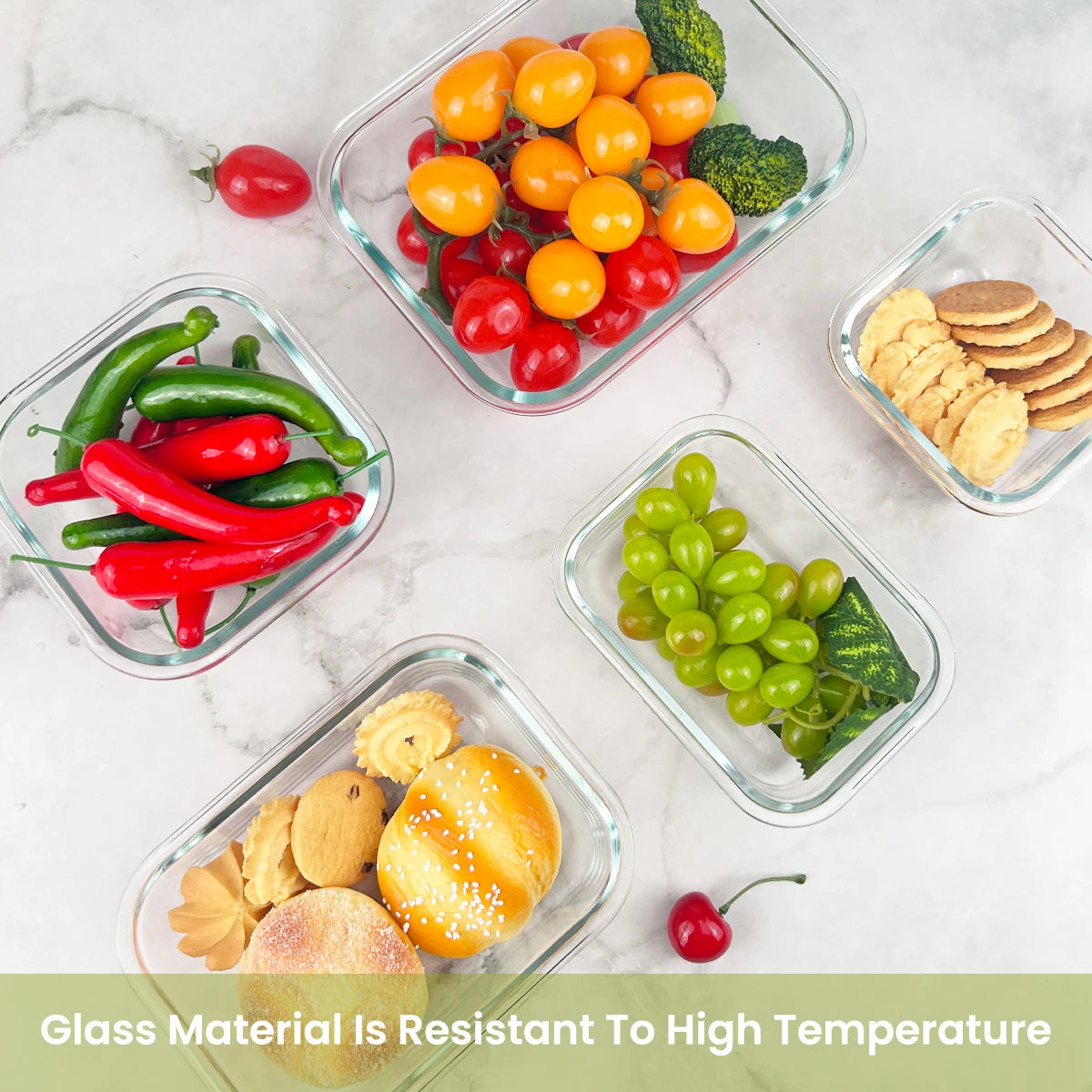 Eight Piece Glass Food Storage Containers Leakproof Airtight Microwave Safe