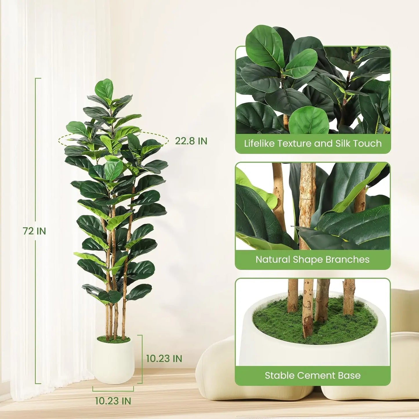 HiMISS Fiddle Leaf Fig Tree With Pot Artificial Indoor Plant
