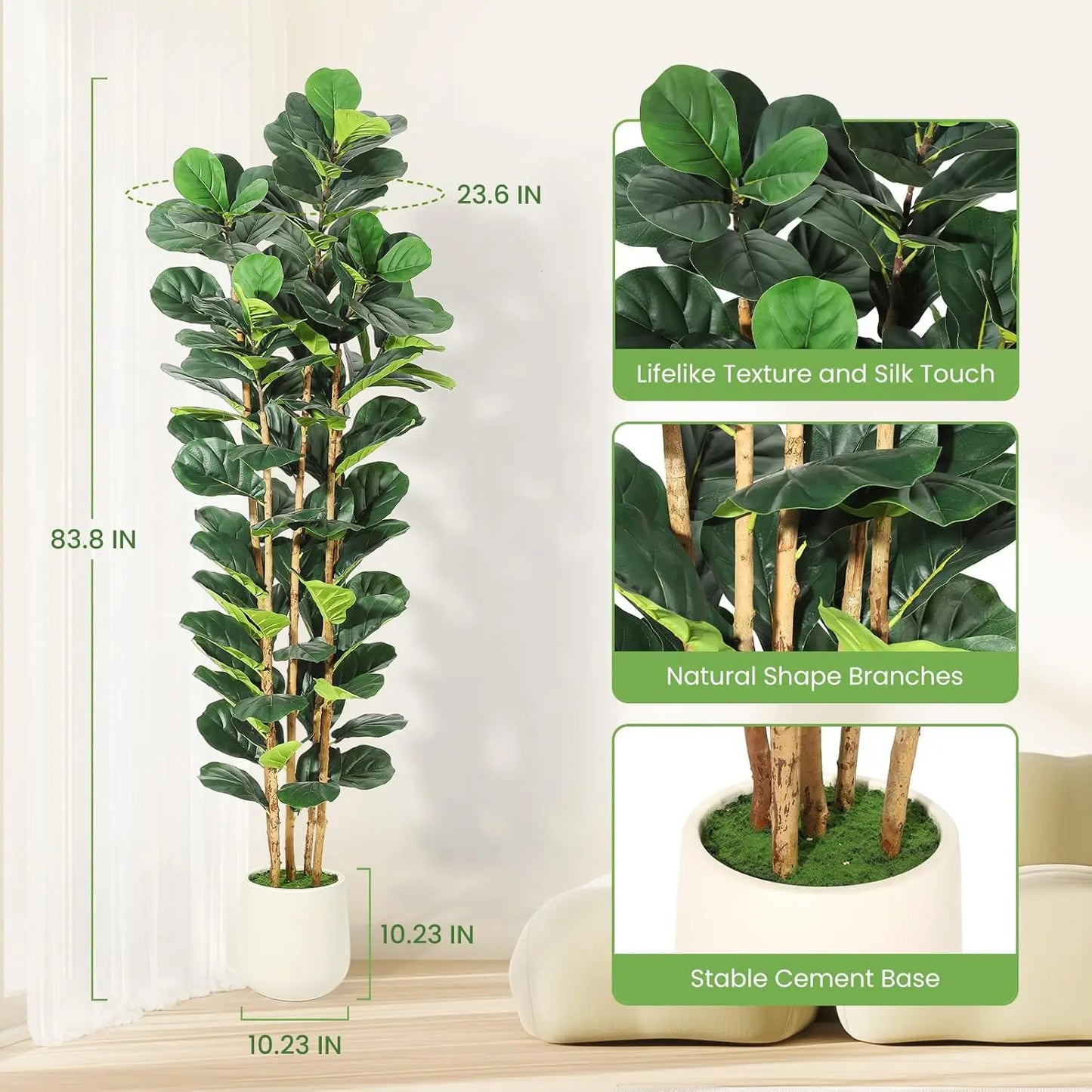 HiMISS Fiddle Leaf Fig Tree With Pot Artificial Indoor Plant