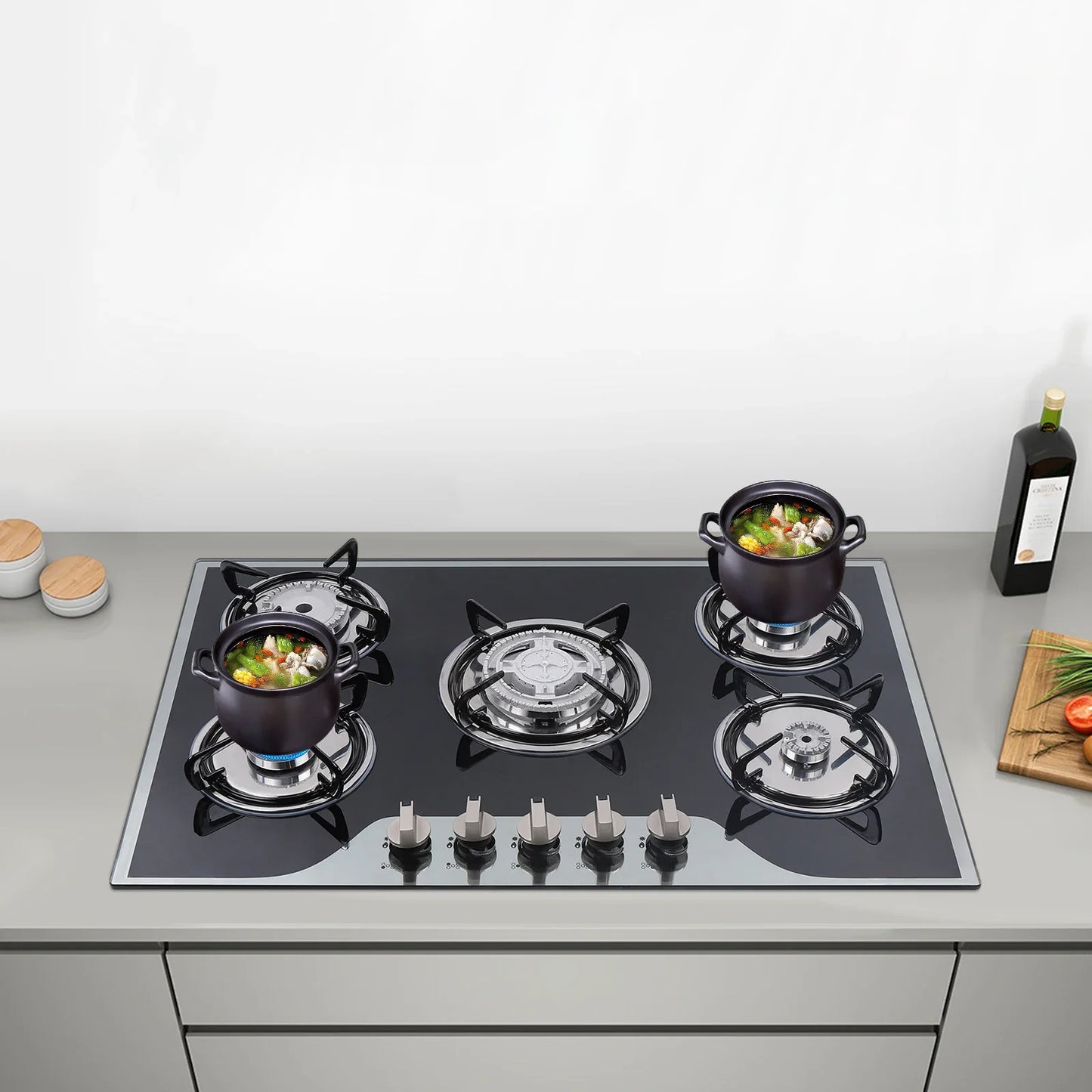 Five Burner Built In Gas Stove LPG NG Stainless Steel