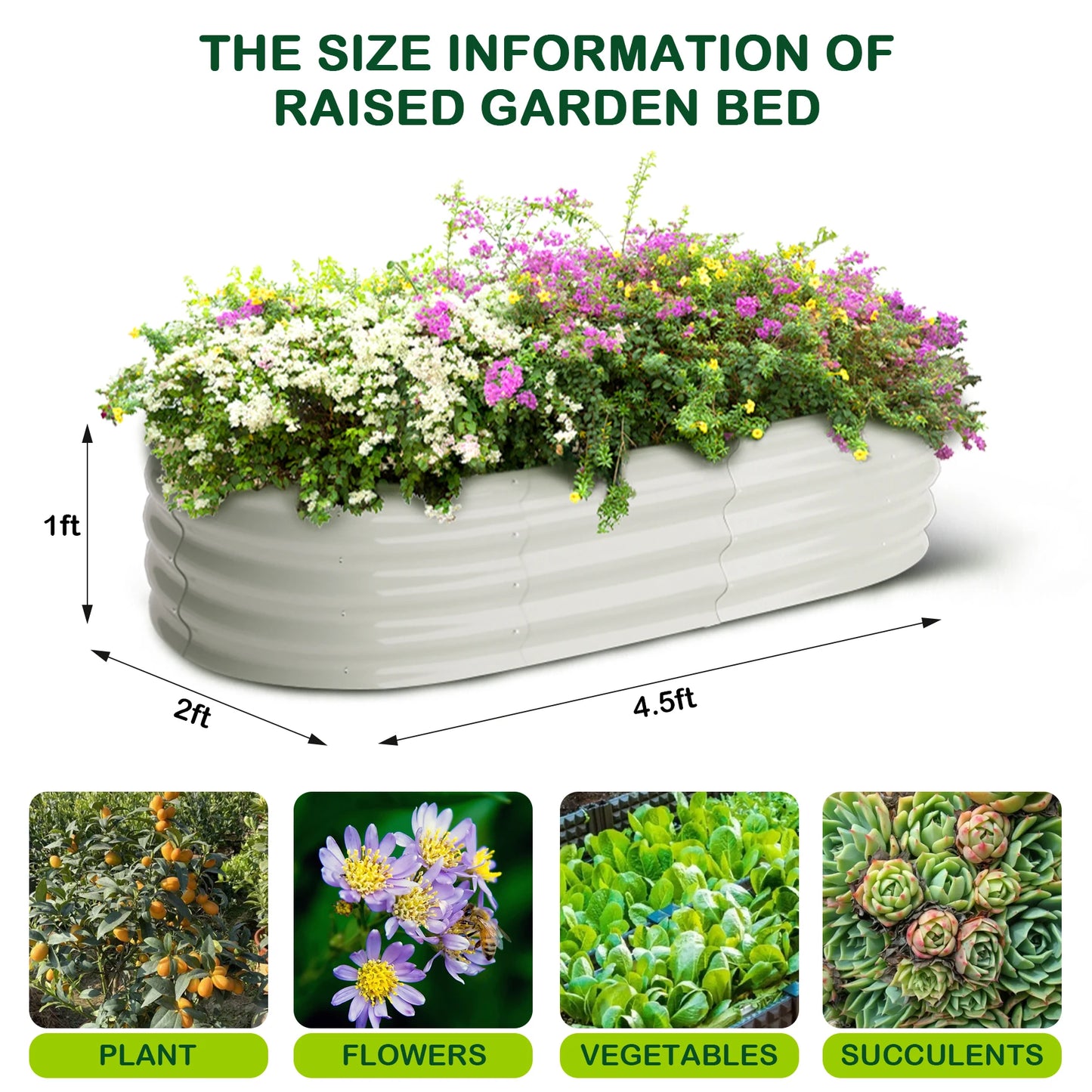 HiMISS Two Pack Oval Galvanized Raised Garden Beds