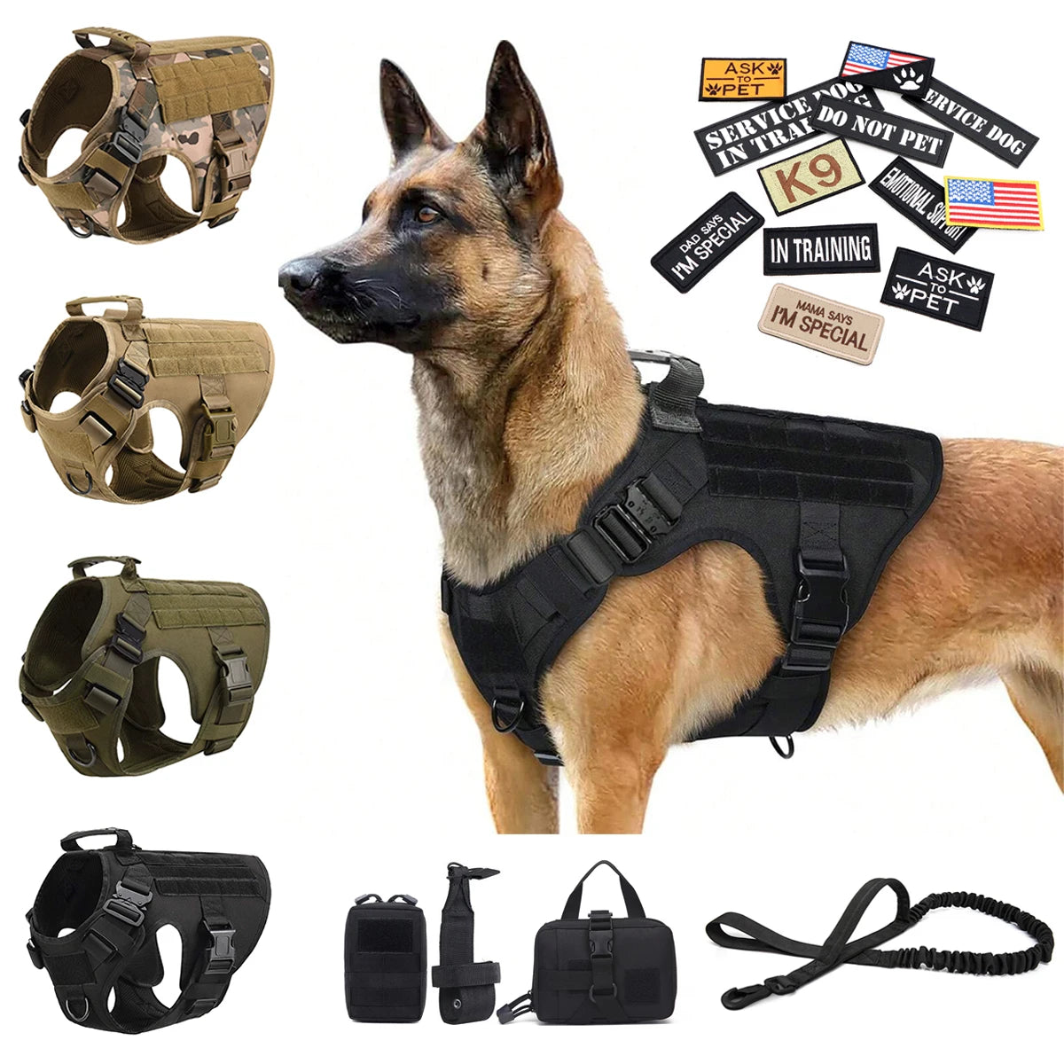 PetTravel Military Dog Harness Vest Set For Malinois Training