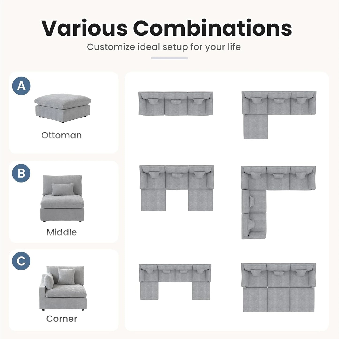 Sdorens Cloud L-Shaped Sectional Sofa With Ottoman