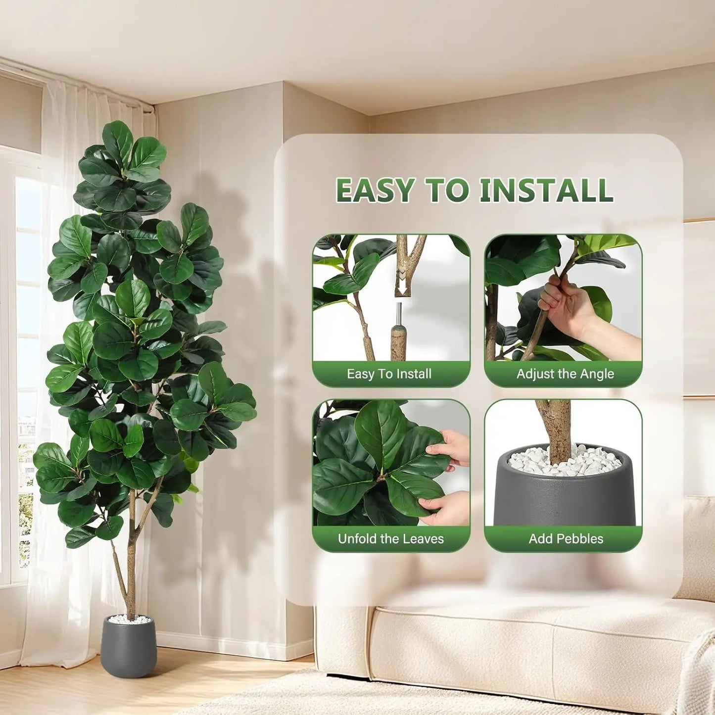 HiMISS Fiddle Leaf Fig Tree Artificial In Planter Pot Ficus
