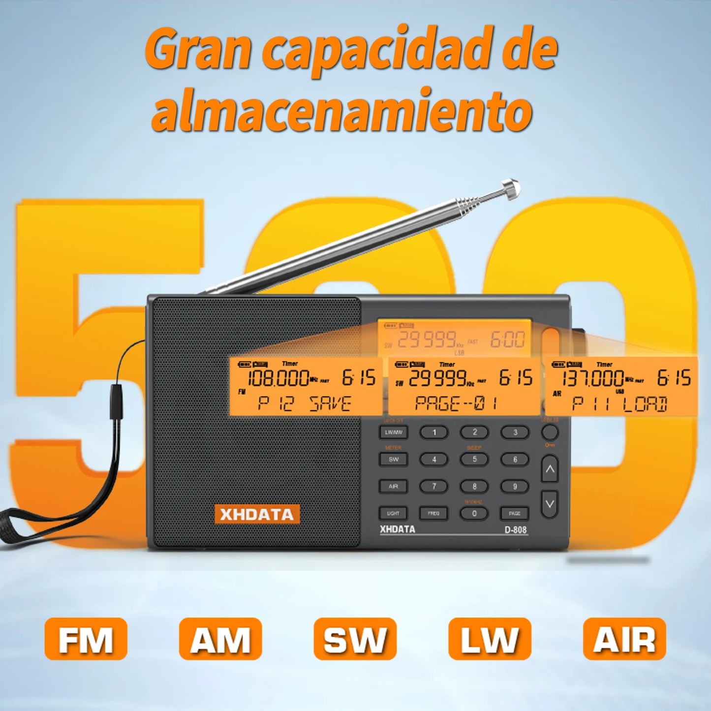 XHDATA D808 Multiband Radio Receiver AM FM SW SSB Portable
