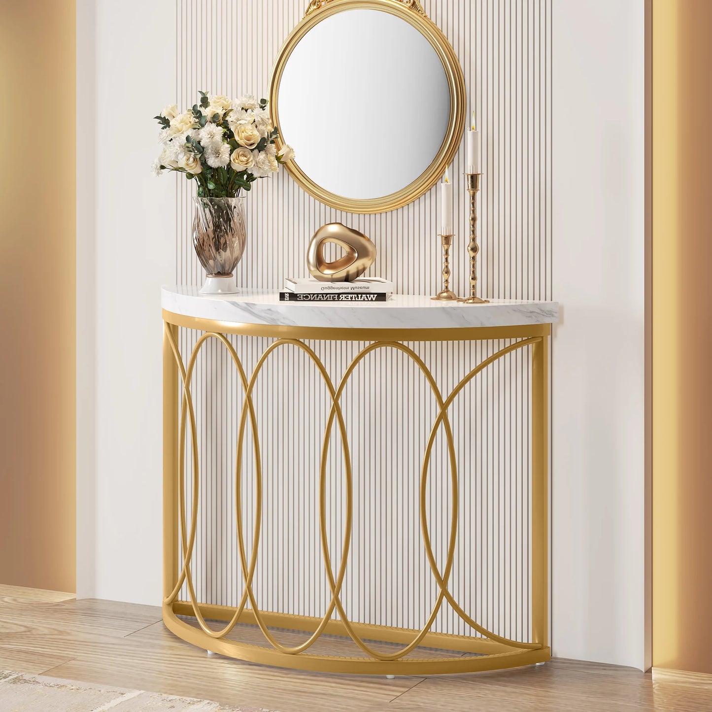 Tribesigns Half Moon Gold Console Table Modern Entryway Sofa