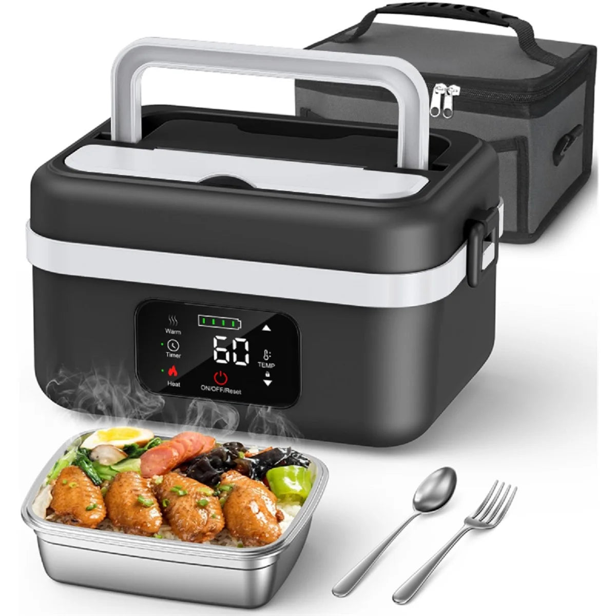 Rechargeable 8000mAh Timer Lunch Box With Automatic Heating And Utensils