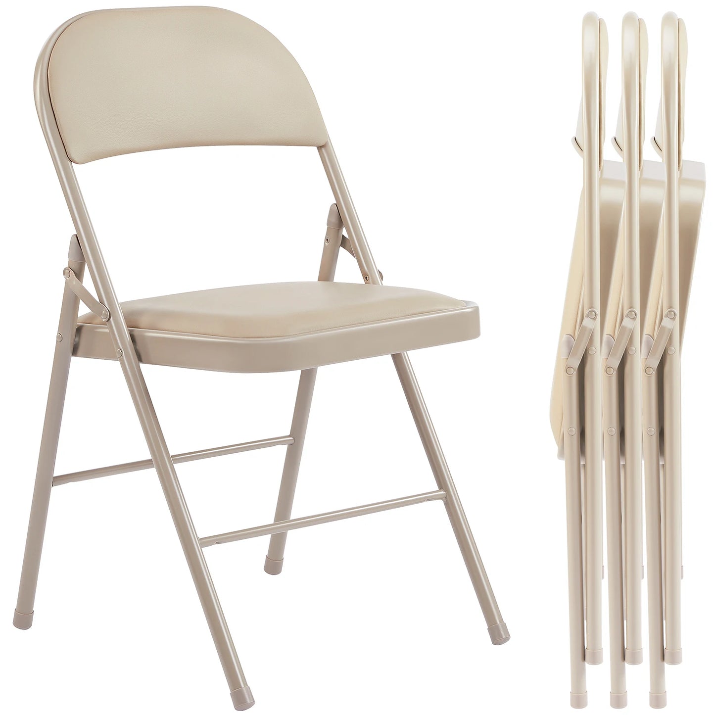 JHK Leather Padded Folding Chairs 4 Pack Sturdy Metal Set
