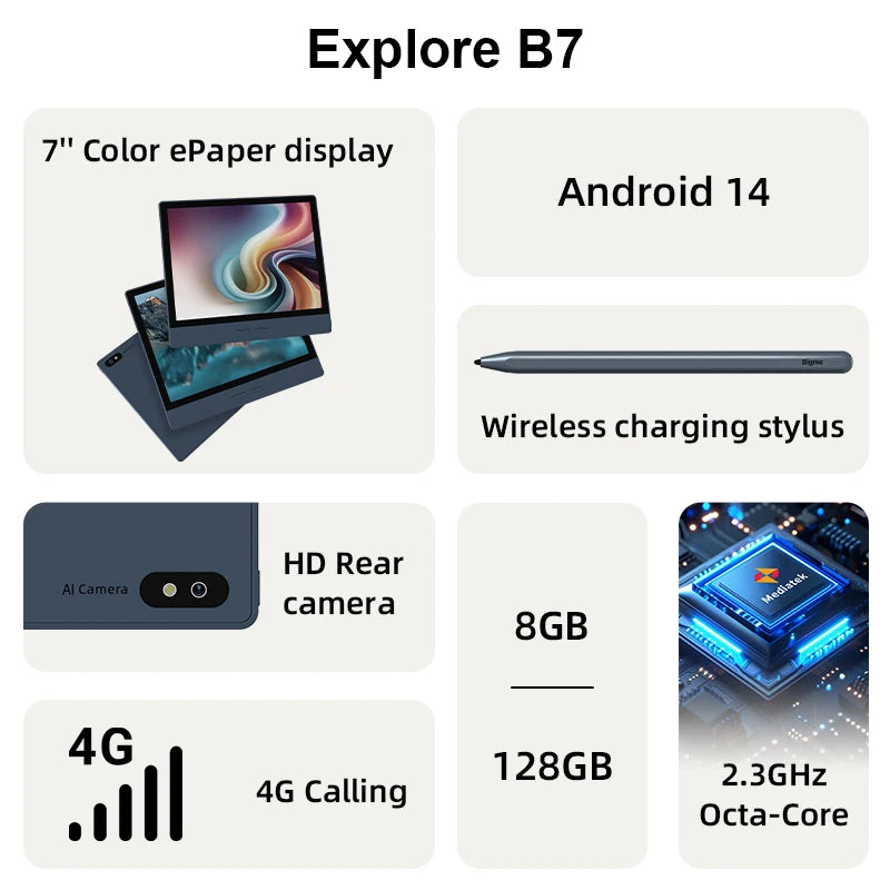 BIGME B7 7 Inch E Ink Ereader Android 14 Open System 128GB