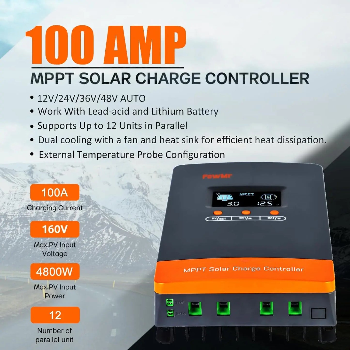 PowMr MPPT Solar Charge Controller 60A 80A 100A For 12V-48V